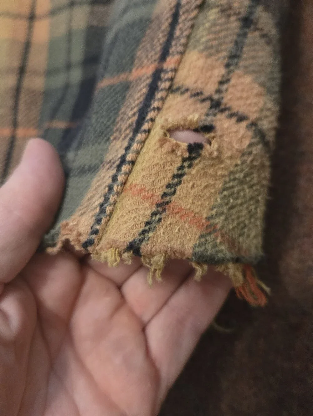 Vintage 90s Cabela's Logger Flannel Shacket Size Large Raw Hem Small Hole